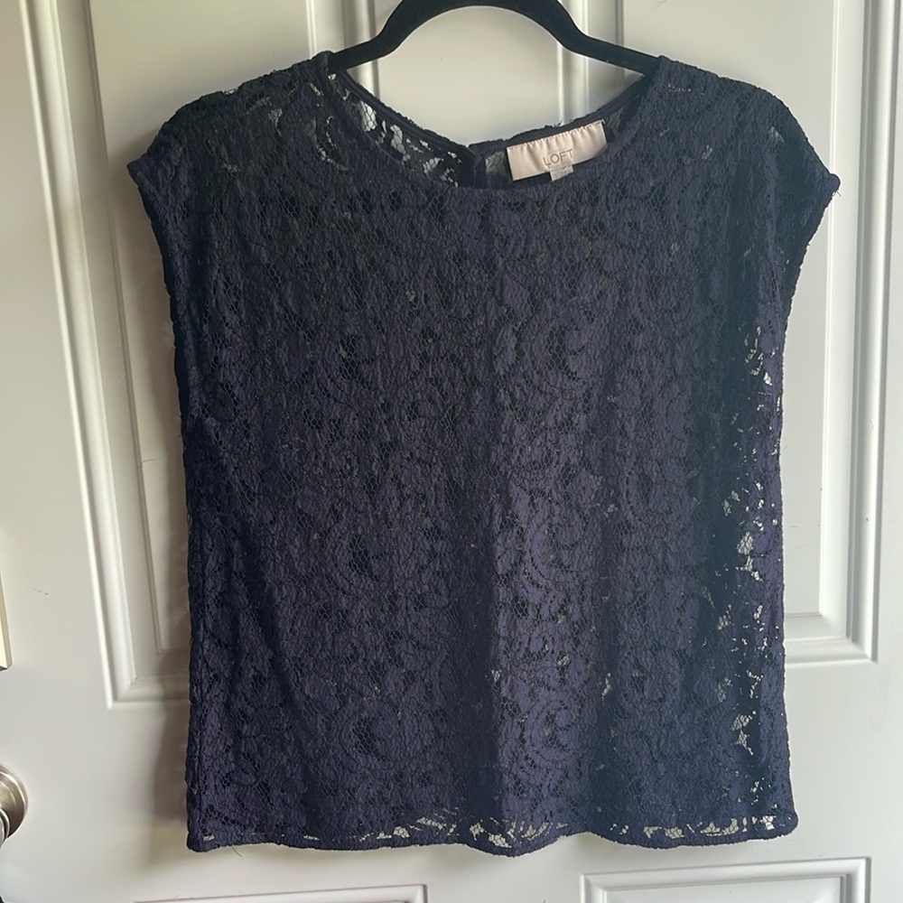 Loft navy lace top, size small.